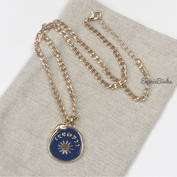 LAST 1 New Gold Plated Ouroboros Moon Phase Enamel Pendant Necklace - Gold Blue - Picture 4 of 13